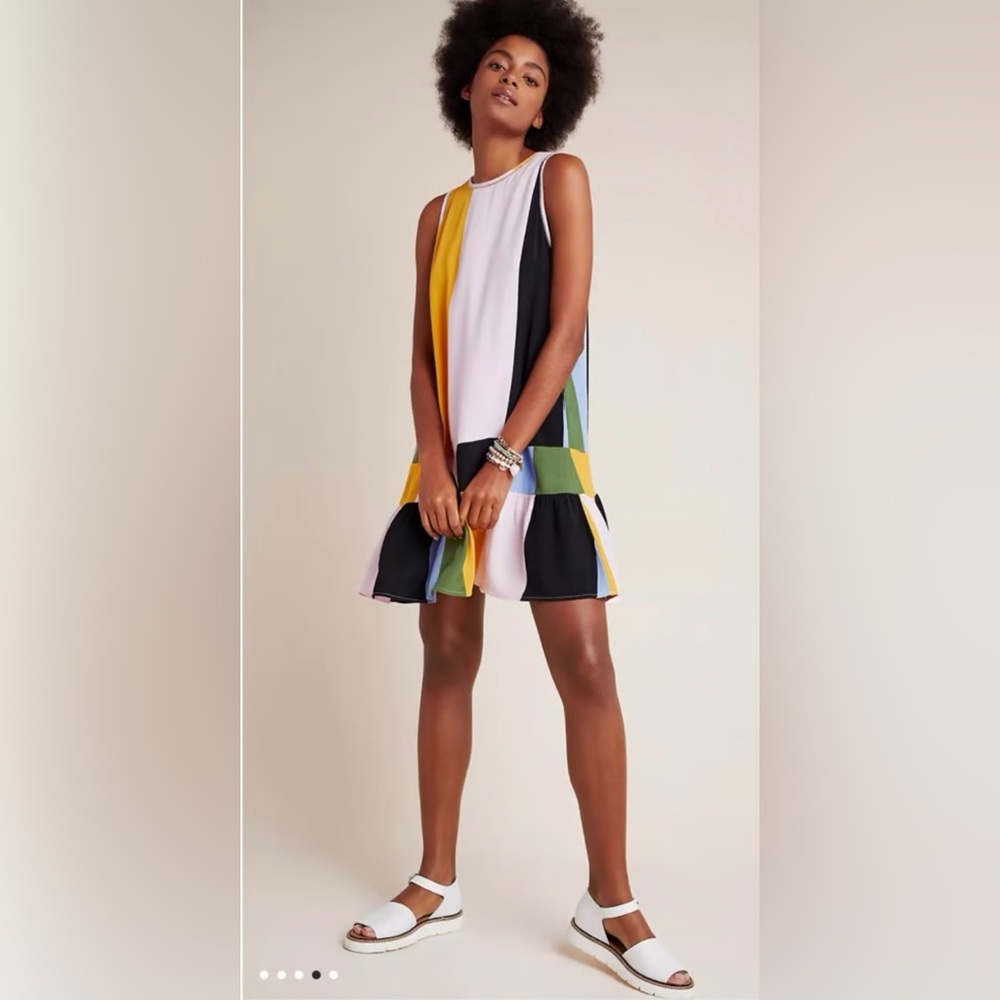 DOLAN Anthropologie Left Coast Audra Drop Waist Colorblock Dress size L - Picture 2 of 16